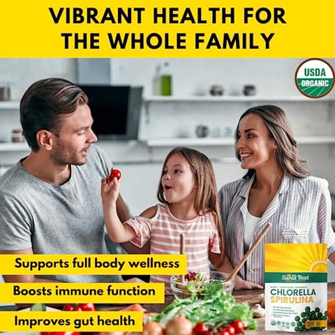 Sunlit Best Green Organics - Sunlit – Comprimidos de Chlorella Spirulina Orgânica – Superalimento Puro com Algas Azul-Verdes e Clorofila – 100g