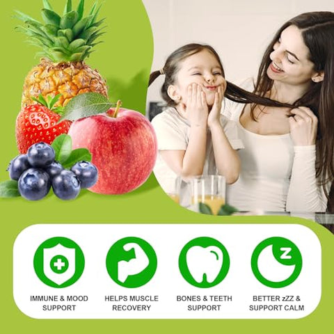 GrnLife - Suplemento de Cálcio Magnésio Zinco com Vitamina D3, Gomas de Cálcio Sem Açúcar para Mulheres Homens, Gomas de Magnésio de Alta Potência para os Ossos