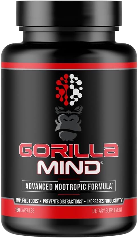 Fórmula Nootrópica (150 Cápsulas) – Melhor Suplemento Produtivo com Cafeína / 8 Horas de Foco e Energia - Gorilla Mind