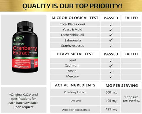 HCL HERBAL CODE LABS - Cranberry Extract Pills – Concentrado de Frutas Inteiras 50:1 de Alta Potência Equivalente a 25.000mg de Cranberries Frescas + Dente-de-leão