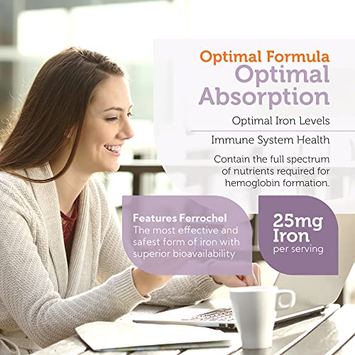 Suplemento de Ferro com Vitamina C – Cápsulas de Ferro para Mulheres e Homens – Alta Absorção, Suave no Estômago, Kosher Suplementos de Ferro Ferroso com Vitaminas C, B12, Folate - Zahler