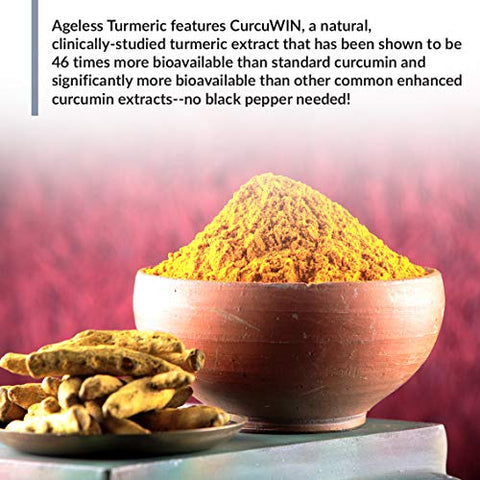 Ageless Turmeric – CurcuWIN Curcumin com Extrato de Gengibre – 46x Mais BioDisponível, Alta Absorção, Duradouro – Suporte Antioxidante (60 Cápsulas) - BioTrust