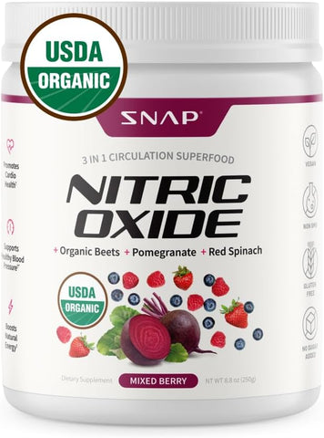Beet Root Powder Orgânico USDA, Suplemento 3 em 1 Óxido Nítrico, Suporte para Pressão Arterial e Circulação Sanguínea Saudáveis, 250g (Mixed Berry) - Snap Supplements