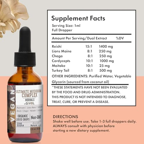 GIVOL - Complexo Líquido de Cogumelos Imunes Definitivo: Mistura Herbal Dinâmica para Melhor Desempenho – 30ml
