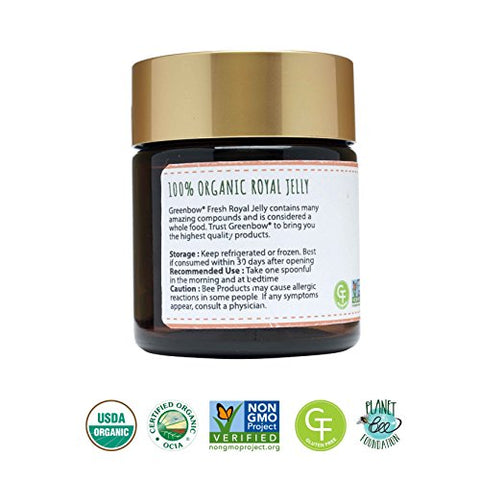 Organic Fresh Royal Jelly – 100% Certificado Orgânico pelo USDA, Não-OGM, Halal, Puro, Livre de Glúten – Um dos Mais Nutritivos – (113g) - Greenbow