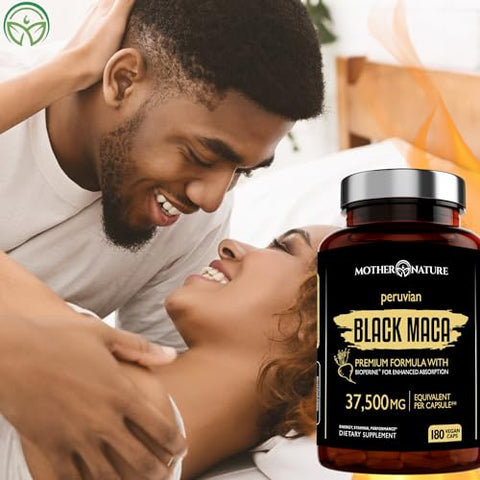 Mother Nature Organics Superfoods for Organic Living - Extrato de Raiz de Maca Negra Orgânica – Potência Máxima 50:1, 37.500mg, 6 Meses de Fornecimento, Aumenta a Resistência, Desempenho, Energia, Ganho Muscular