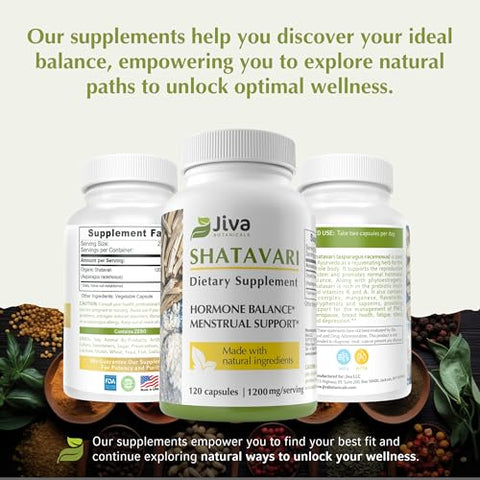 Cápsulas de Shatavari 1200 Mg – Suplemento de Extrato de Raiz de Shatavari em Pó – Apoio à Saúde Normal das Mulheres – Feito com Raízes de Asparagus Racemosus – 120 Cápsulas - Jiva Botanicals
