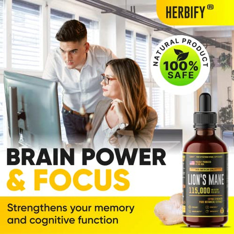 HERBIFY - Suplemento de Cogumelo do Leão – Suplemento Diário para Memória e Concentração