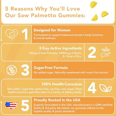 GOJOY NATURALS - Gummies de Saw Palmetto – 500mg Saw Palmetto para Mulheres com 5000mcg de Biotina | Marca em Destaque