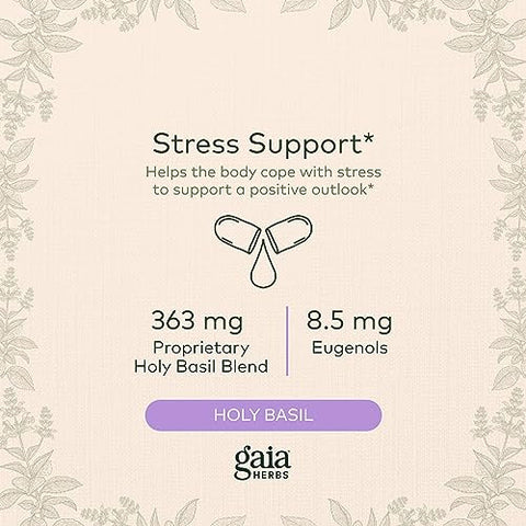 Pro Holy Basil Leaf – Suporte ao Estresse com Manjericão Sagrado – Suplemento Herbal para Apoiar uma Mentalidade Positiva – 60 Cápsulas Líquidas Fitoterápicas - Gaia Herbs
