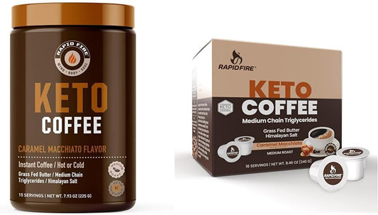 RAPID FIRE - Keto Coffee Mix Caramel Macchiato – Café Keto com Caramelo, 100g