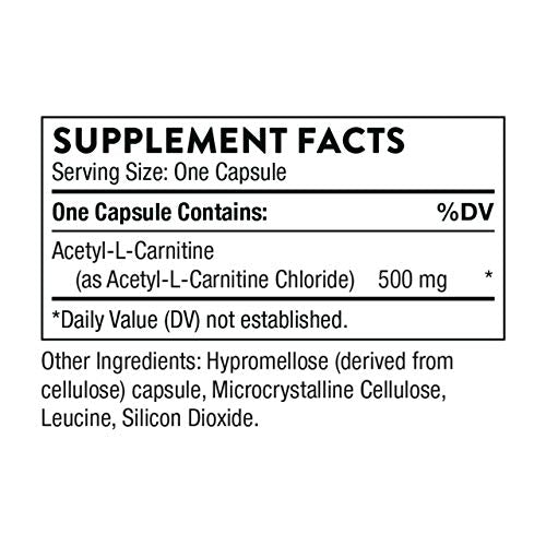 Acetyl-L-Carnitine 500 mg – Suporte para a Função Cerebral e Sensações Nervosas Saudáveis nas Mãos e Pés – Sem Glúten, Sem Soja, Sem Laticínios – 60 Cápsulas - THORNE