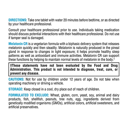Melatonin CR 5mg com Vitamina B6 – Suporte Noturno ao Sistema Imunológico – Liberação Bifásica Rápida e Constante (180 cápsulas) - XYMOGEN