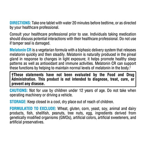 Melatonin CR 5mg com Vitamina B6 – Suporte Noturno ao Sistema Imunológico – Liberação Bifásica Rápida e Constante (180 cápsulas) - XYMOGEN