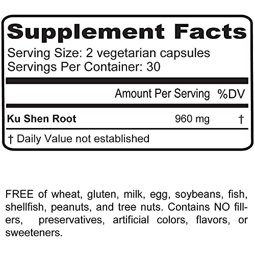 Nature's Health - Nature’s Health Ku Shen Sophora Flavescens Root – Suporte Natural à Saúde Respiratória – Reforça seu Sistema Imunológico – 960 mg por Porção – 60 Cápsulas Vegetarianas – Não-OGM