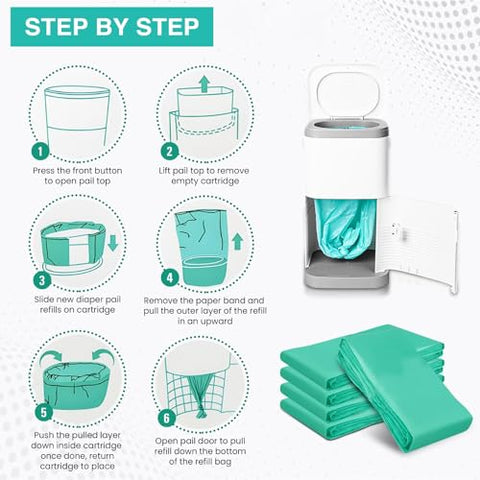 Baby Fresh - Refis Compatíveis com DEKOR Classic Diaper Pails 4 Pack + 1 Extra Exclusivo 30%% Mais Espessura Sacos de Reposição para Lixeira de Fraldas com Poderosa Eliminação de Odores e Fragrância Fresca em Pó | Marca DEKOR