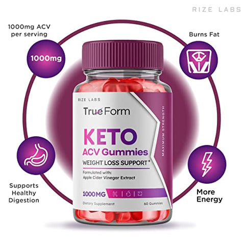rize labs - True Form Keto Gummies – Gomitas True Form Keto ACV para Apoio à Perda de Peso Barriga Gordura Extrato de Vinagre de Maçã Keto ACV Plus Suplemento Energético (60 Gummies)