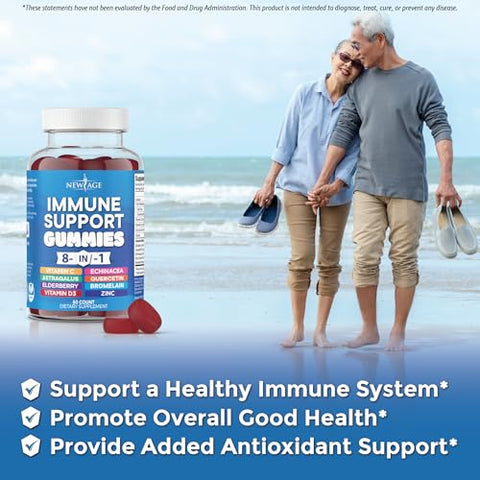 NEW AGE - 8 em 1 Suplemento Reforço Imunológico com Sabugueiro, Vitamina C e Zinco 50mg, Vitamina D 5000 UI, Cúrcuma Curcumina