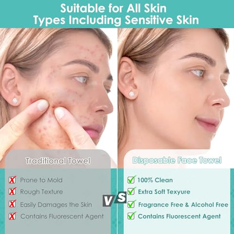 Toalhas Faciais Descartáveis 10″×12″ 100 Unidades – Maciez e Espessura Extra, Lenços de Limpeza Facial para Pele Sensível, 2 Pacotes - Ditoi