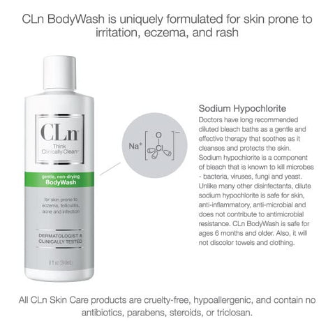 BodyWash – Sabonete Corporal Não Ressecante para Pele Comprometida com Eczema, Dermatite e Irritação – Marca CLn - CLn