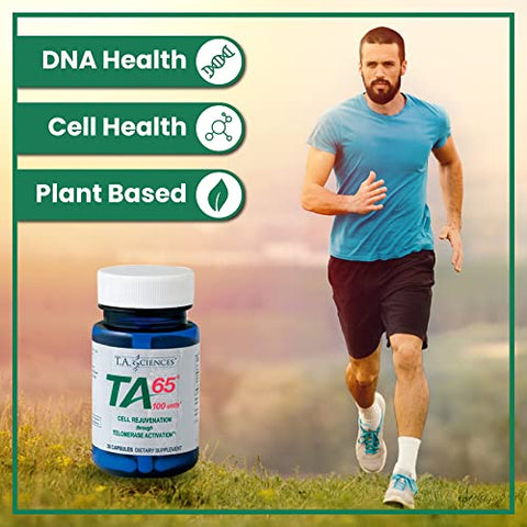 T.A. Sciences - Suplemento Ativação Telomerase – TA 65 MD, Reparo DNA, Comprimento Telômero, Anti Envelhecimento, Rejuvenescimento Celular, 30 Cápsulas