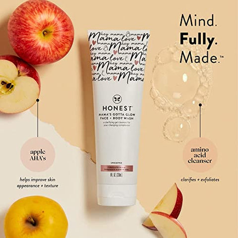 Conjunto Presente New Mama Care Essentials da The Honest Company | Itens Essenciais para a Bolsa de Maternidade | Bálsamo para Mamilos Tamanho Viagem (0,5 ml), Creme Corporal Glow On (1 ml), Gel de Limpeza Facial Gotta Glow (1,75 ml)