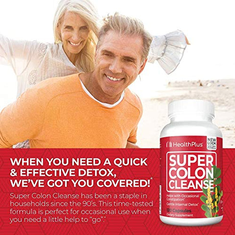 Health Plus - Super Colon Cleanse 500mg 120 Cápsulas – Limpeza Intestinal Potente