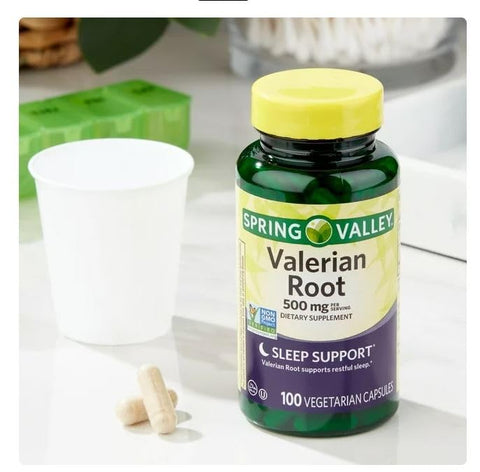 Generic - Valeriana Spring Valley 500mg Cápsulas Veganas (Valeriana officinalis) – Suplemento Dietético para Suporte ao Sono* Inclui Adesivo da Loja DRI (Pacote de 1-100 Unidades)