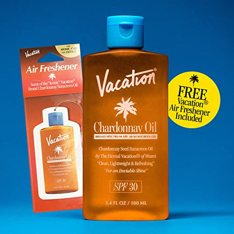 VACATION - Óleo Bronzeador Vegano Vacation Chardonnay SPF 30 + Odorizador de Ar, Proteção Solar de Amplo Espectro, Livre de Oxybenzone e Octinoxate, Tamanho de Viagem Aprovado pela TSA, 30ml