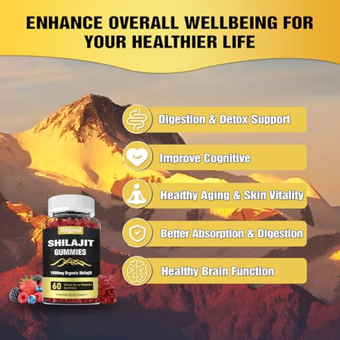 Sijigood - 2 Pacotes de Gomas de Shilajit Suplemento 1000 MG com 85 Minerais Traços, Shilajit para Homens