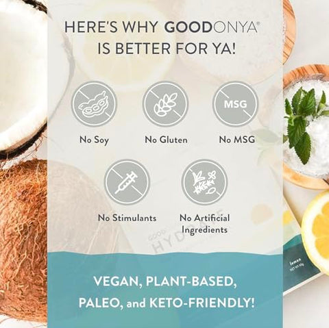 Hydrate: Pó Eletrolítico Orgânico em Sachês de Viagem, 12 Unidades – Minerais, Suco de Limão Natural, Sal Rosa do Himalaia, Estévia, Água de Coco, Paleo, Baseado em Plantas, Sem Açúcar - GOODONYA