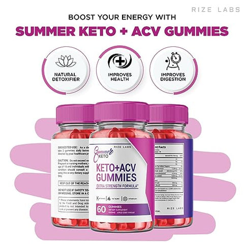 rize labs - Gummies de Verão Keto ACV – Perda de Peso – Gummies de Verão – Gummies Keto ACV – Dieta para Queimar Gordura da Barriga – Avaliações de Gummies AC – Gomitas Vegan – Fórmula Avançada (60 Gummies)