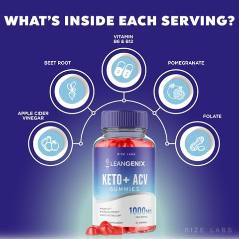 rize labs - (2 Pacotes) Gomas Leangenix Keto ACV, Leangenix Keto ACV para Perda de Peso Avançada, Leangenix Keto para Queimar Gordura e Usar como Principal Fonte de Energia, Leangenix Gomitas, Suplemento