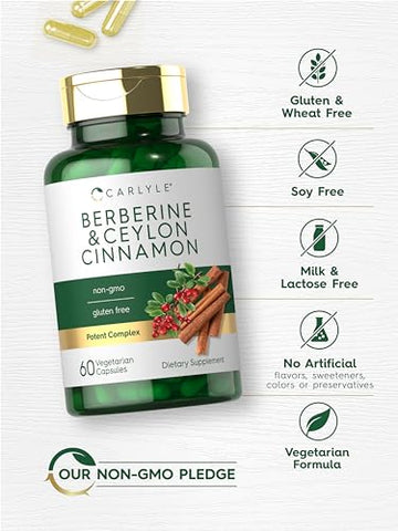 Berberine com Canela do Ceilão | Complexo de 2000mg | 60 Cápsulas | Vegetariano, Não-OGM, Sem Glúten - Carlyle