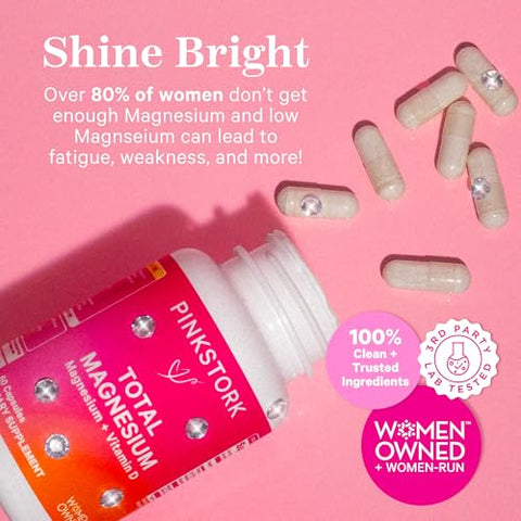 Pink Stork - Suplemento de Magnésio Pink Stork para Mulheres com Vitamina D – Equilíbrio de Humor, Calma Natural