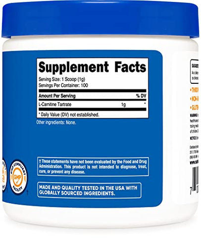 L-Carnitina em Pó (100g) – 1g por Porção; 100 Porções - Nutricost