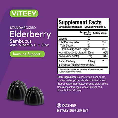 Viteey - Gomas de Sabugueiro Sambucus para Adultos – Fortaleça sua Imunidade – 60 g