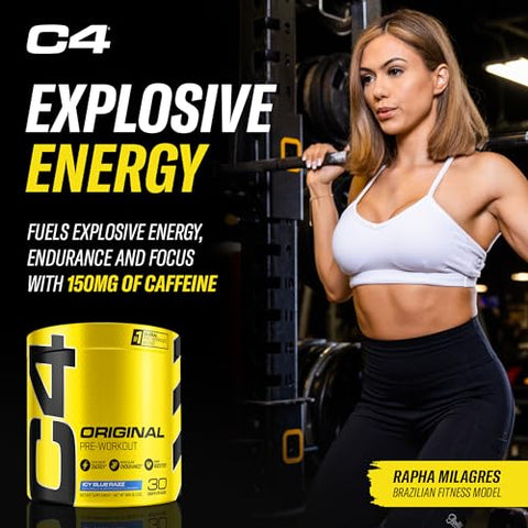 C4 Original Pó Pré-Treino ICY Blue Razz – Vitamina C para Suporte Imunológico – Energia Pré-Treino Sem Açúcar para Homens - Cellucor