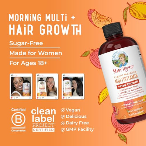 MaryRuth Organics - MaryRuth’s Lustriva® Hair Growth Liquid Multivitamin | Biotin 10000mcg | Vitamina D | Vitaminas do Complexo B | Testado Clinicamente para Cabelos Mais Espessos, Rugas, Linhas Finas, Cuidados com a Pele |