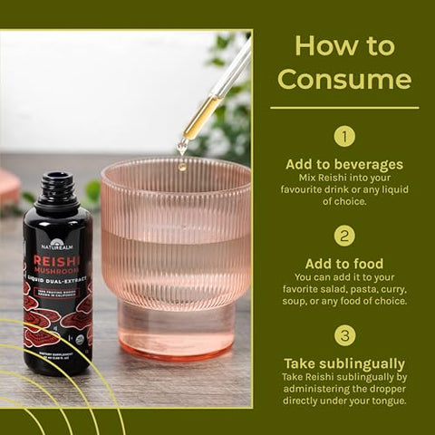 Extrato de Cogumelo Reishi – Gotas Líquidas Adaptogênicas – Suplemento Antioxidante para Suporte Imunológico, Longevidade, Relaxamento e Alívio do Estresse - Naturealm