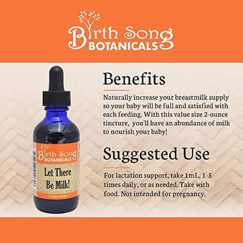 Let There Be Milk – Tintura Orgânica de Lactação, Suplemento Herbal para Amamentação com Feno-grego e Erva-de-cabra, Presentes para Mamãe e Chá de Bebê, Frasco de 60ml - Birth Song Botanicals