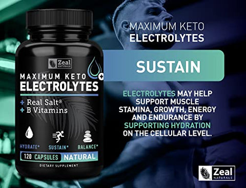 Zeal Naturals - Suplemento de Eletrólitos Keto (120 Cápsulas) – Suplemento Máximo de Eletrólitos Keto com Sal Real®, Vitaminas B, Magnésio e Potássio – Pílulas de Sal