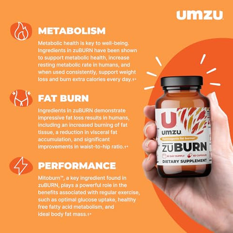 ZuBurn: Queimador de Gordura Termogênico para uma Composição Corporal Saudável | Ingredientes Naturais para Apoiar o Metabolismo, Aumentar a Queima de Calorias - UMZU