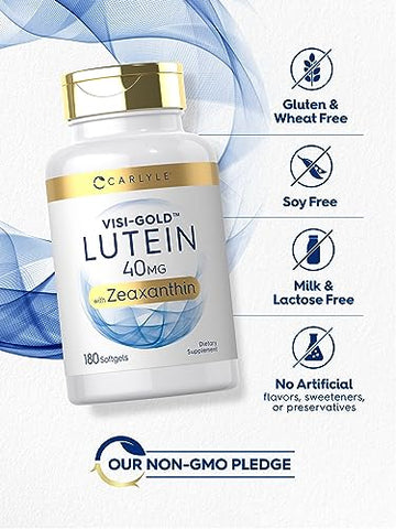 Luteína e Zeaxantina 40 mg | 180 Softgels | Vitaminas para a Saúde dos Olhos | Não-OGM - Carlyle