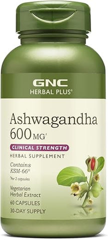 Herbal Plus Ashwagandha 600mg – Suporte para Alívio do Estresse, 60 Cápsulas - GNC