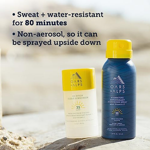 Oars + Alps - Protetor Solar Spray Oars Alps FPS 50, Hidratante com Vitamina C e Antioxidantes, Resistente à Água e Suor, Amigo da TSA, 1,87 ml Cada, Kit com 3