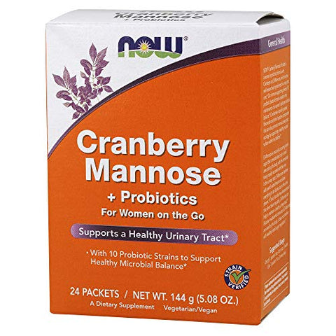 NOW Foods - NOW Supplements, Probióticos Cranberry Mannose com 10 Cepas Bacterianas Probióticas, 24 Unidades – 10g