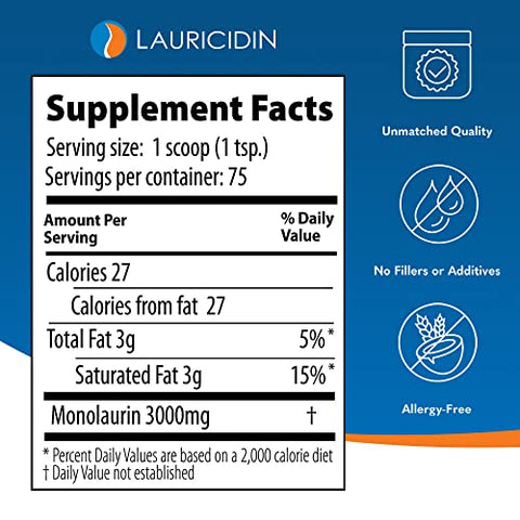 Lauricidin - Monolaurin Pellets de Alta Potência para Suporte Imunológico e Saúde Intestinal – 3000mg por Porção – 227g por Pote de 8oz