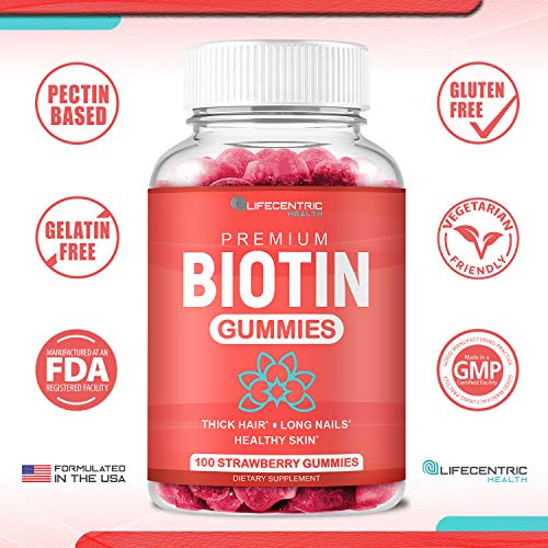 LifeCentric Health - Biotina Gummies para Crescimento Capilar | Biotina Max Strength 10000mcg Previne Afinamento e Queda | Gomas de Biotina Mastigáveis para Mulheres, Homens e Crianças | 100 Unidades Veganas de Gomas Capilares