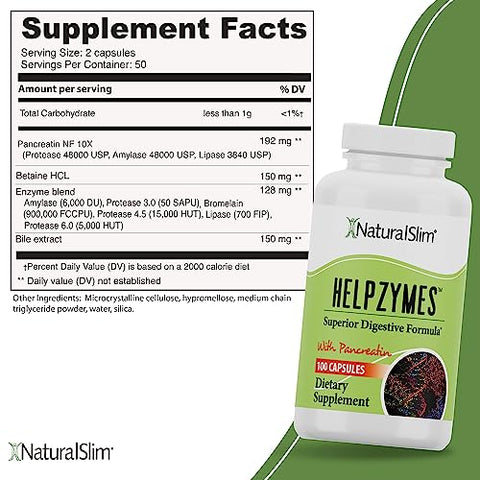 Helpzymes Enzimas Digestivas para Digestão, Alívio de Inchaço e Gases – 60 cápsulas - NaturalSlim